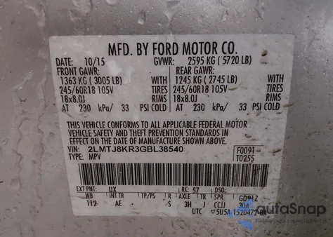 2016 Lincoln Mkx Select from USA, damaged, VIN 2LMTJ8KR3GBL38540